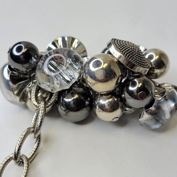 Silver Tone Crystal Buttons Beads Charms Clusters Necklace - Picture 3 of 13